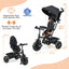 Triciclo 4 en 1 para Bebés con Capota y Manillar Ajustable - Negro
