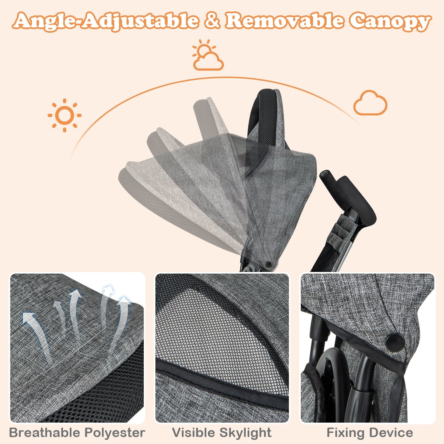 Triciclo 4 en 1 para Bebés con Capota Ajustable y Mango de Empuje - Gris