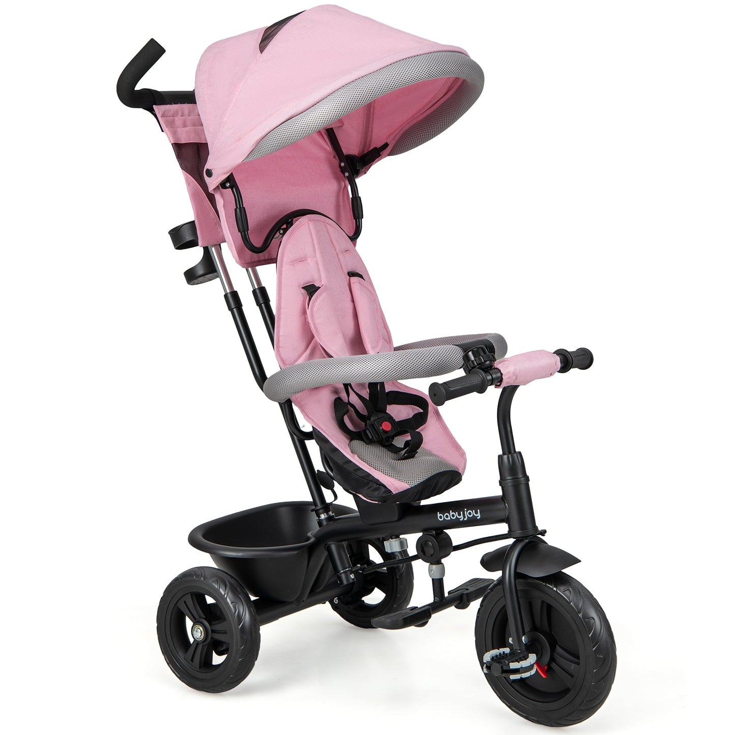 Triciclo 4 en 1 para Bebés con Capota y Manillar Ajustable - Rosa