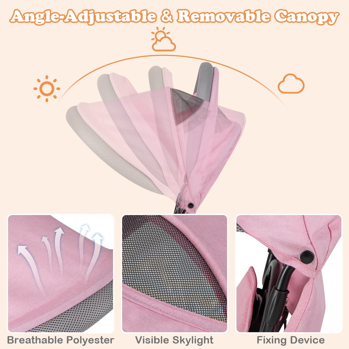 Triciclo 4 en 1 para Bebés con Capota y Manillar Ajustable - Rosa