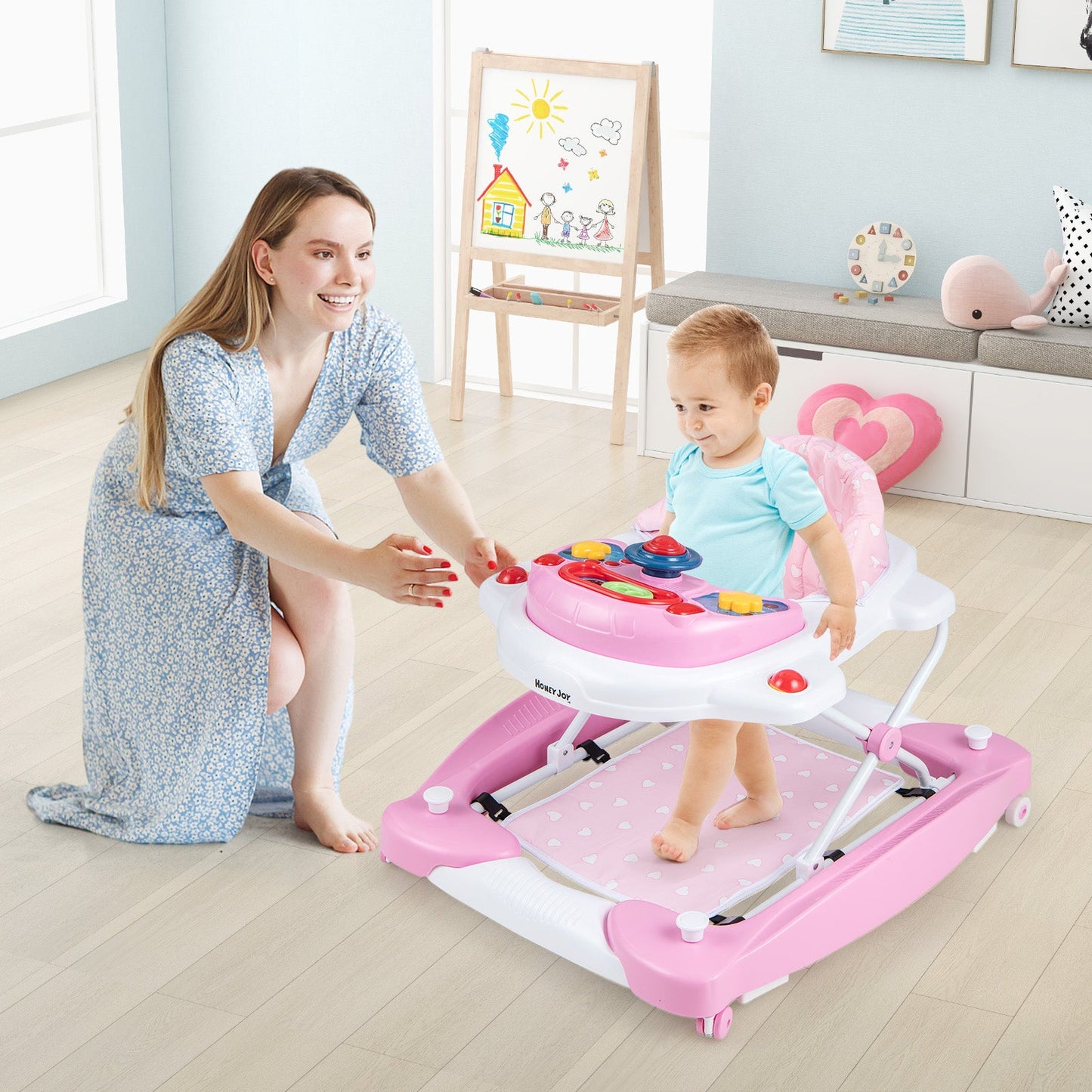Andador para bebés plegable y ajustable en altura 6 en 1 - Rosa