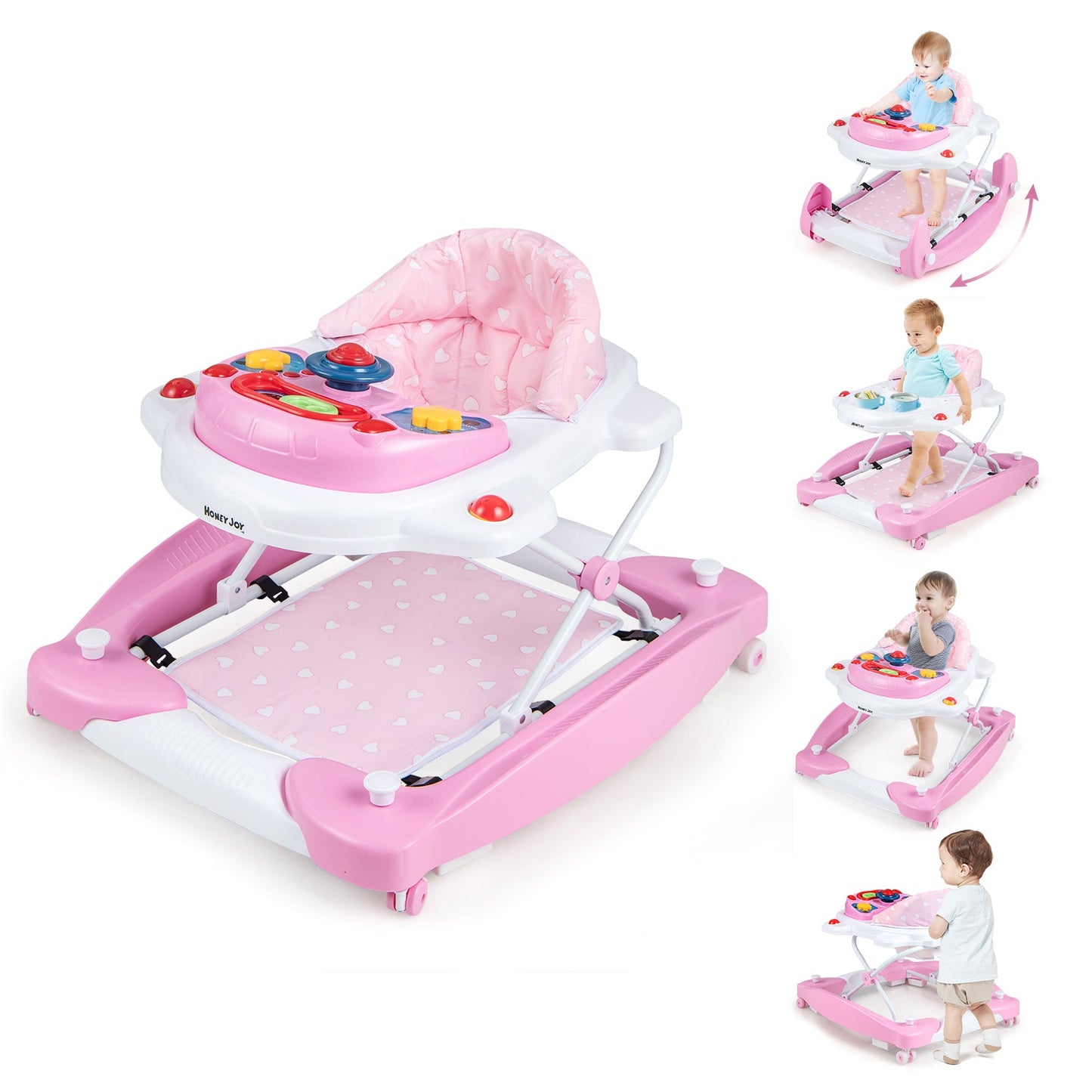 Andador para bebés plegable y ajustable en altura 6 en 1 - Rosa