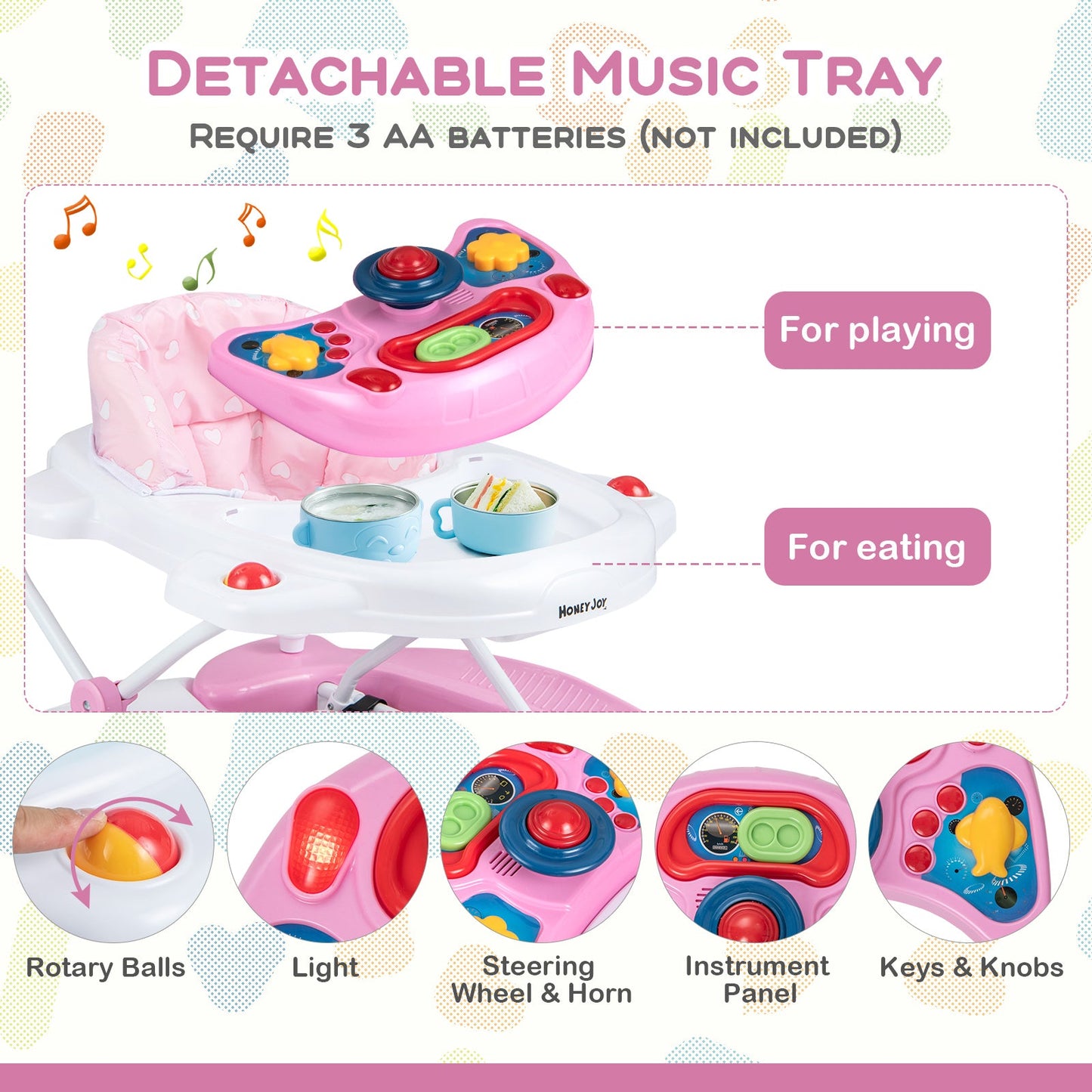 Andador para bebés plegable y ajustable en altura 6 en 1 - Rosa