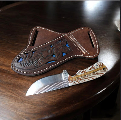 7.5" Tactical Belt Knife – Rasp Blade & Pine Cone Grip with Leather Sheath - Korvel