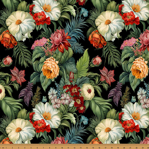 Tissu en coton bouquet tropical multicolore