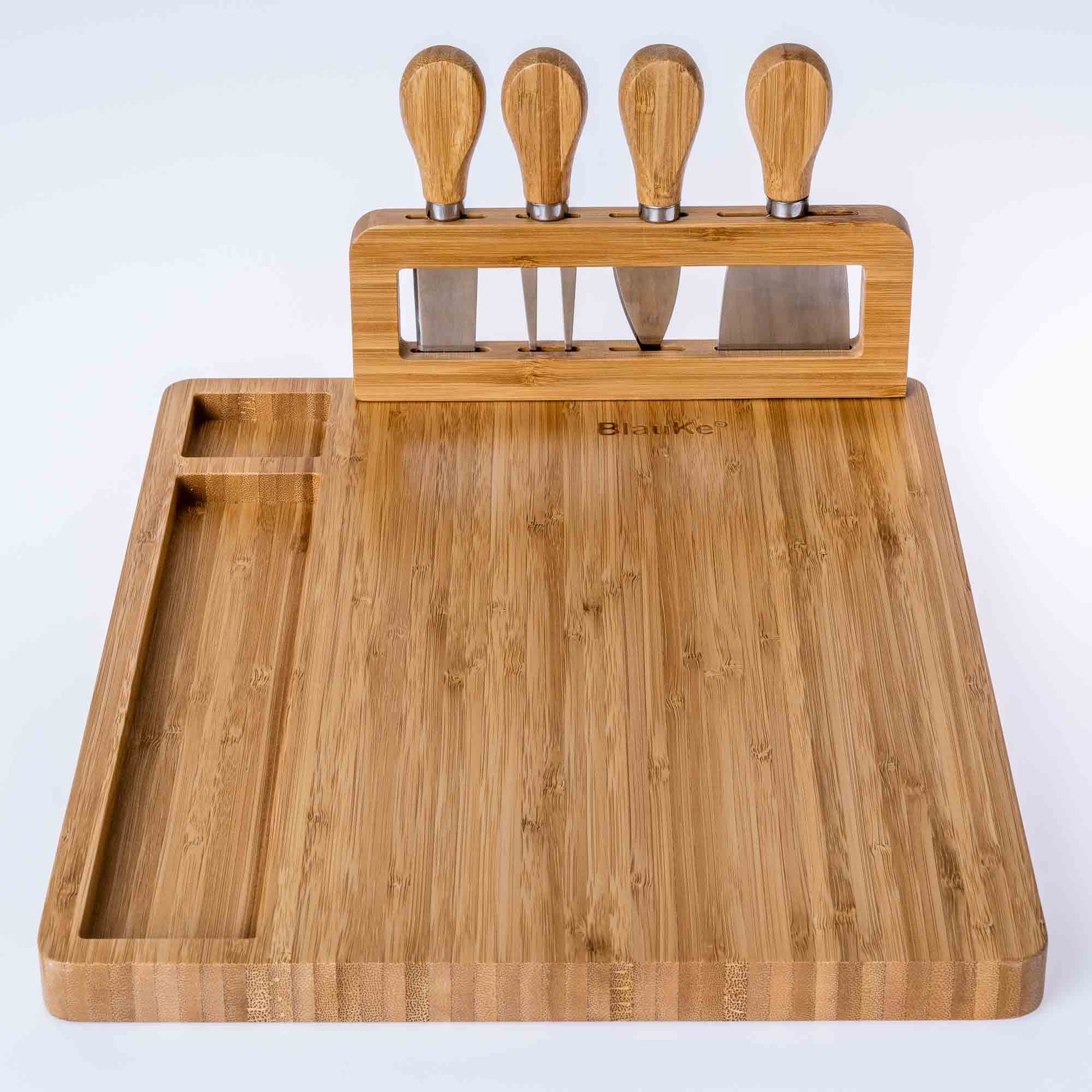 Premium Bamboo Cheese Board & Knife Set – 14" x 11" Charcuterie Serving Tray - Korvel