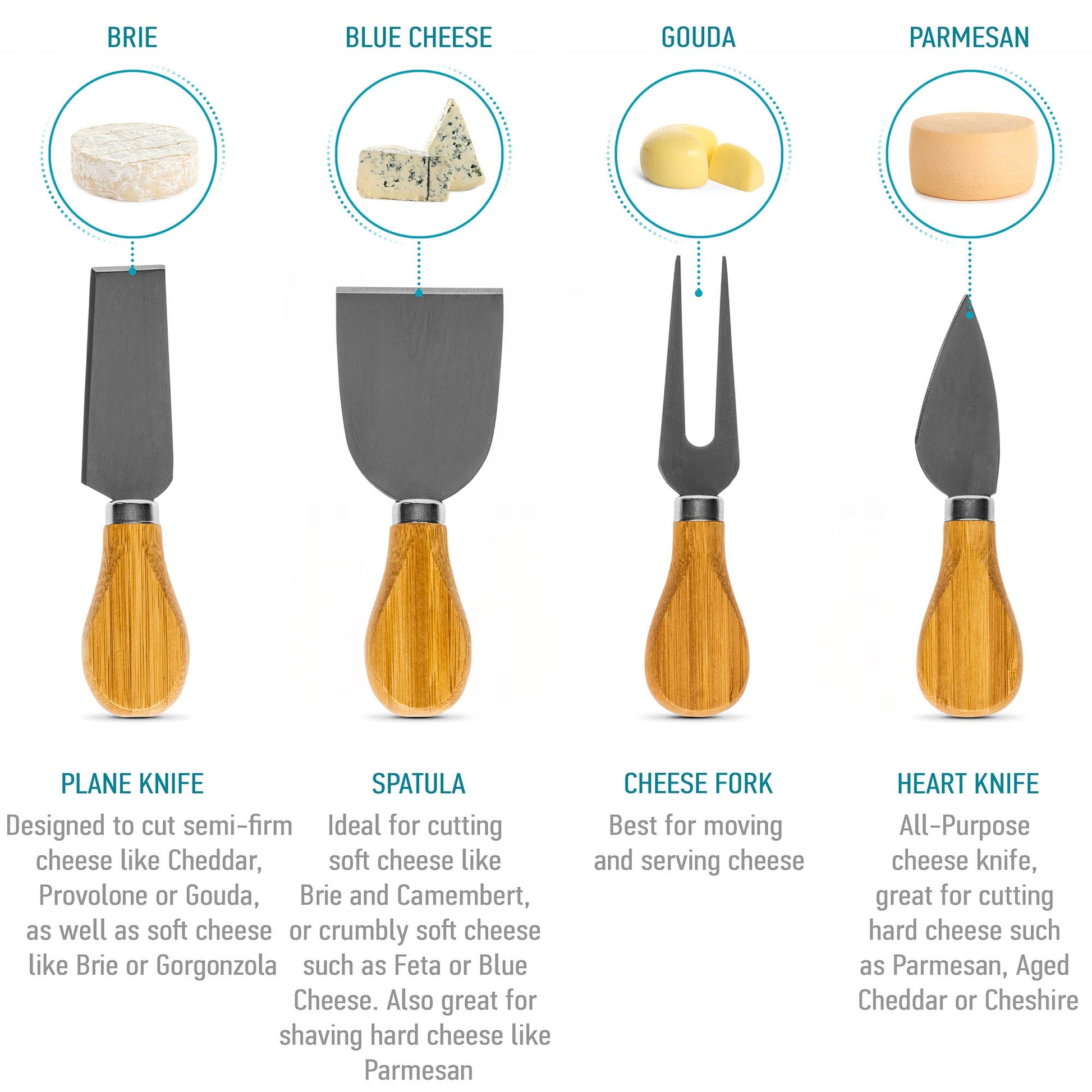 Premium Bamboo Cheese Board & Knife Set – 14" x 11" Charcuterie Serving Tray - Korvel
