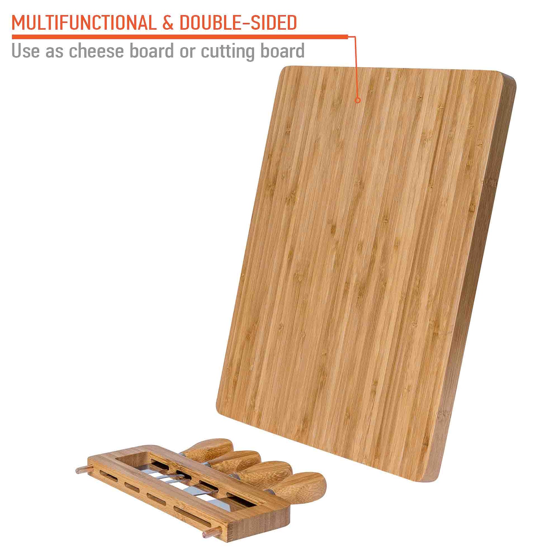 Premium Bamboo Cheese Board & Knife Set – 14" x 11" Charcuterie Serving Tray - Korvel