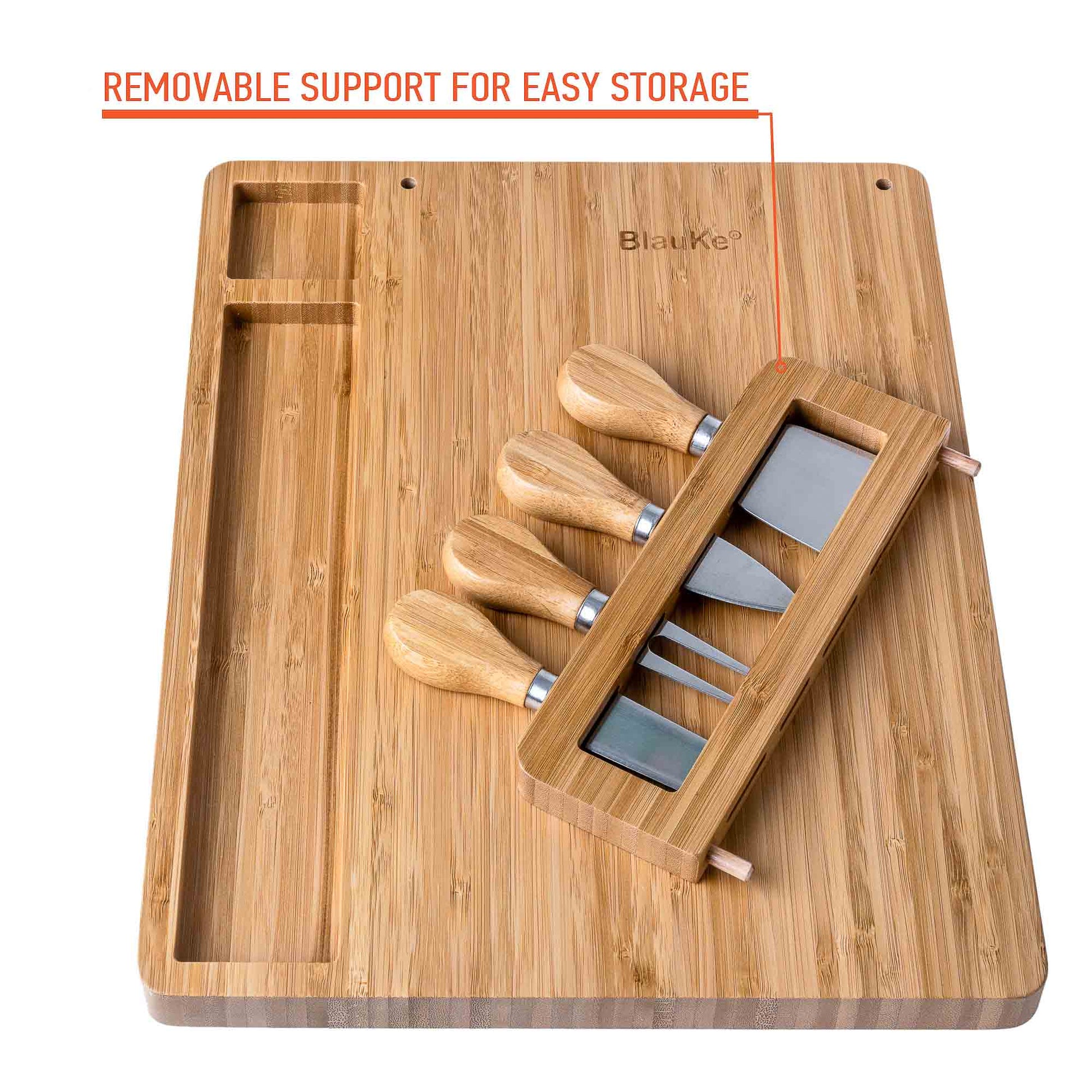 Premium Bamboo Cheese Board & Knife Set – 14" x 11" Charcuterie Serving Tray - Korvel