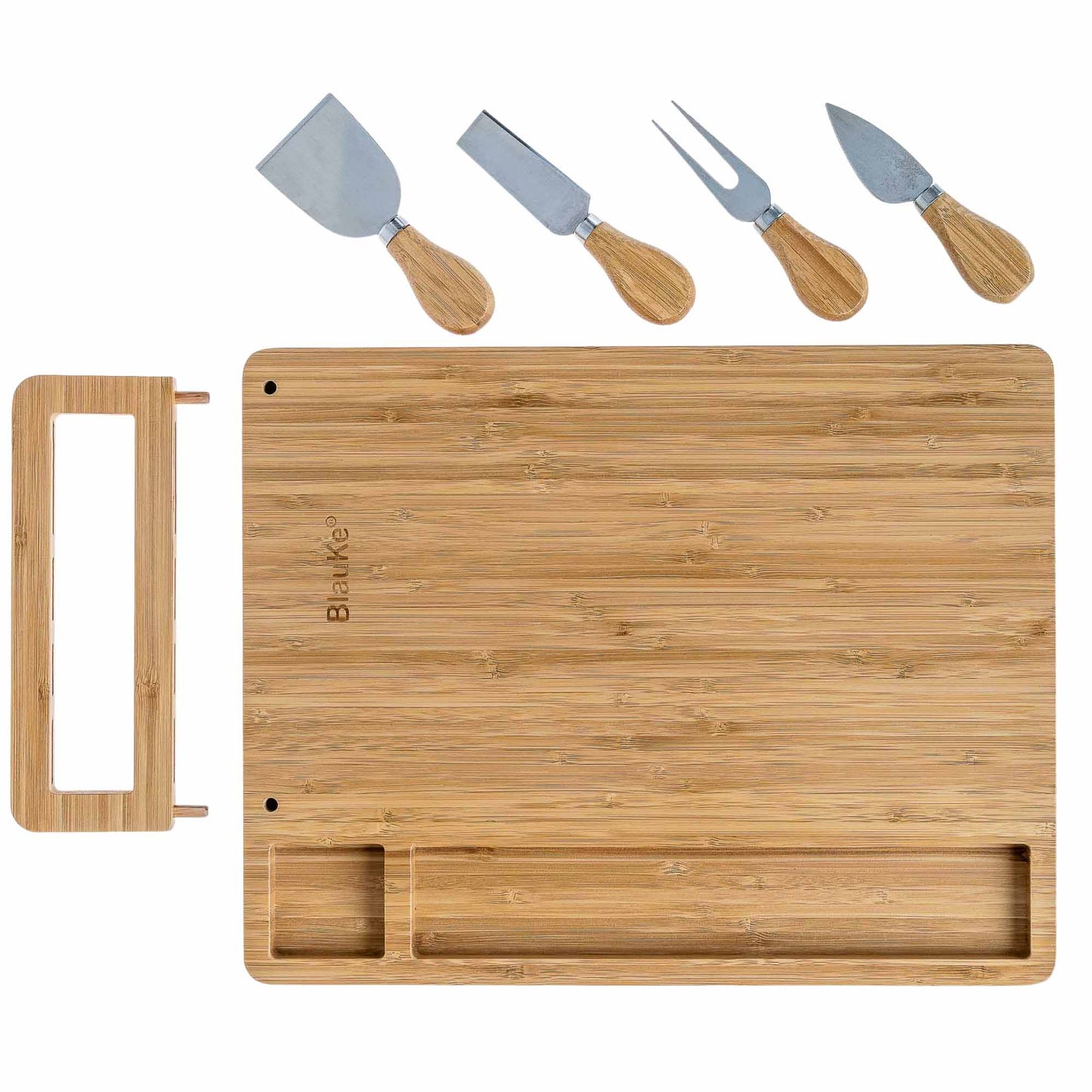 Premium Bamboo Cheese Board & Knife Set – 14" x 11" Charcuterie Serving Tray - Korvel