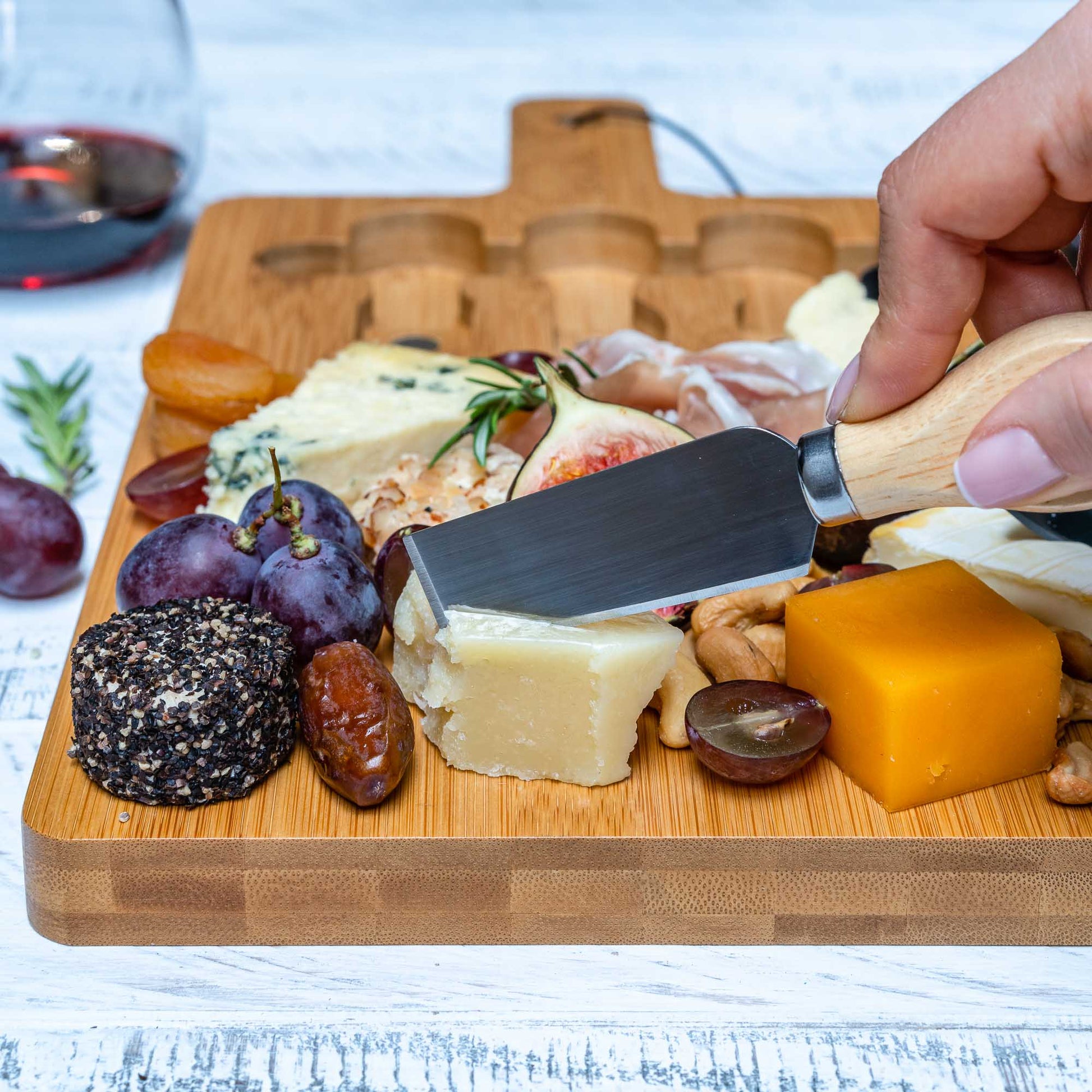 Bamboo Cheese Board & Knife Set with Magnetic Storage – 12"x8" Charcuterie Tray - Korvel