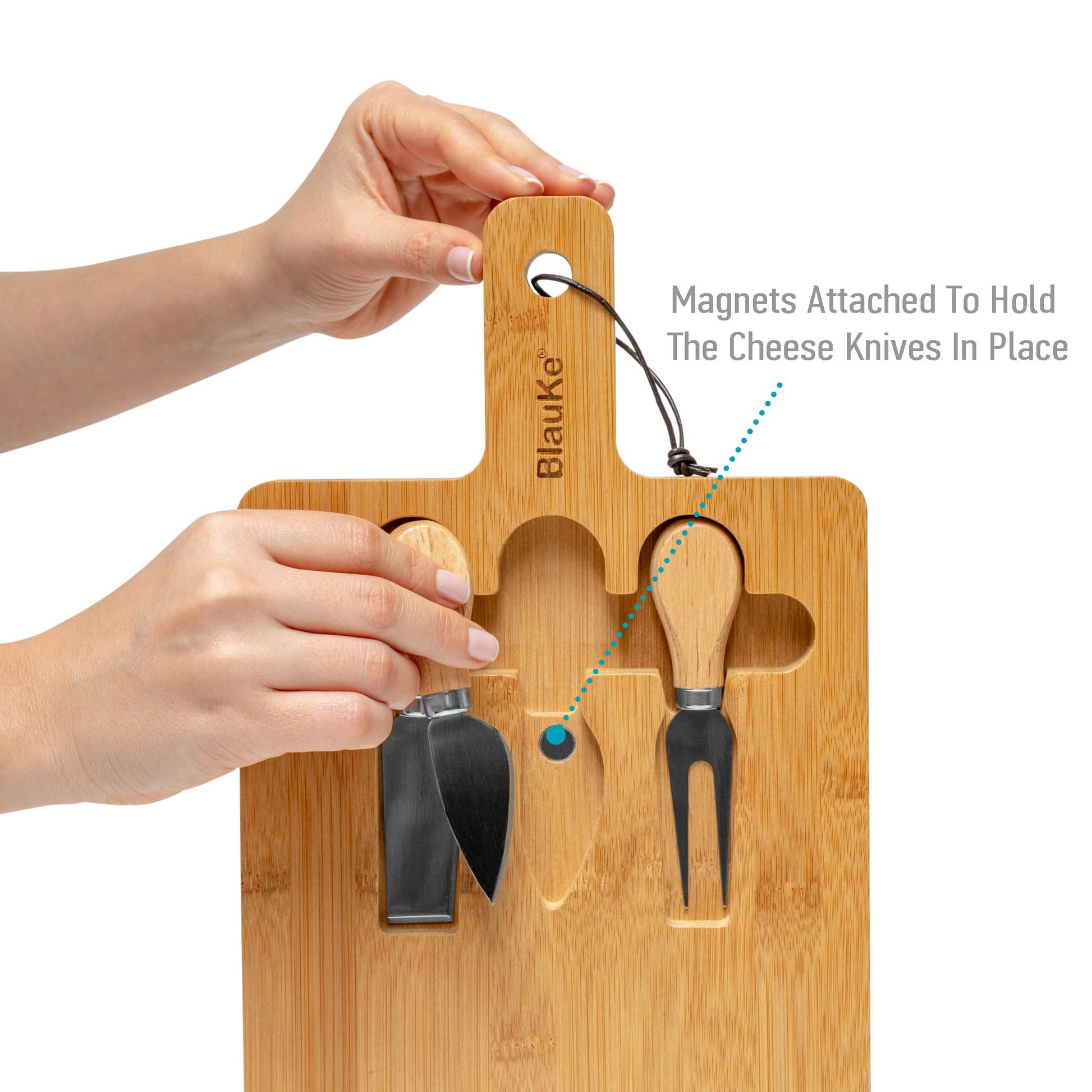 Bamboo Cheese Board & Knife Set with Magnetic Storage – 12"x8" Charcuterie Tray - Korvel