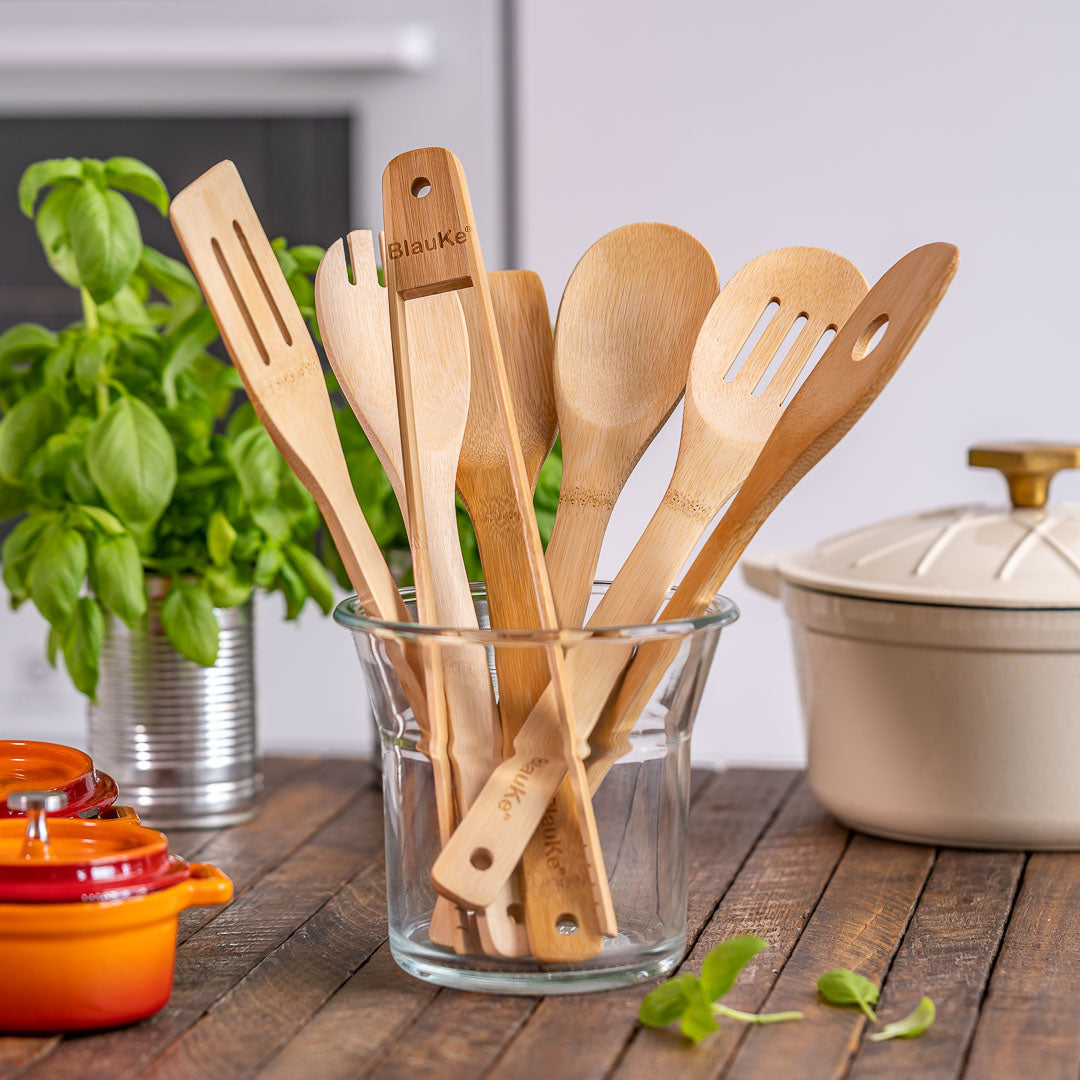 Bamboo Kitchen Utensils Set – 7-Piece Wooden Cooking Tools - Korvel