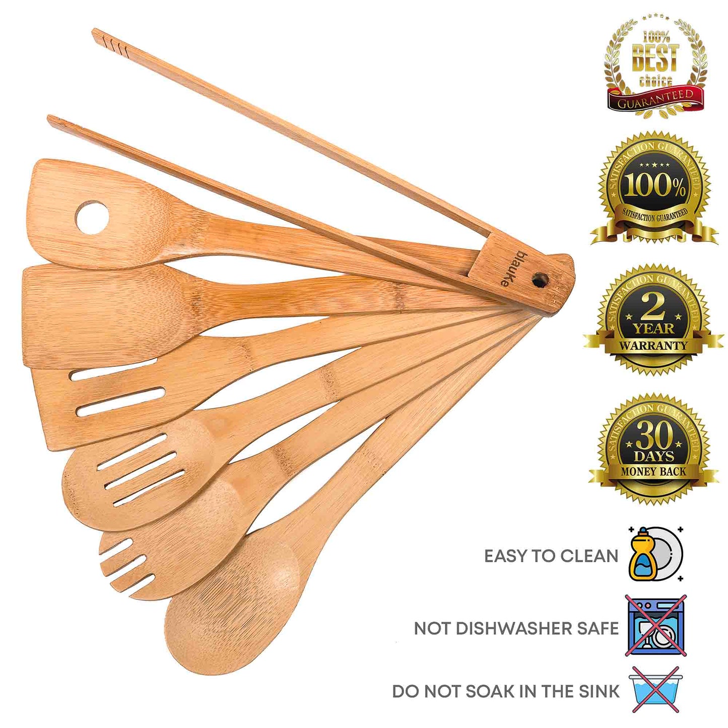 Bamboo Kitchen Utensils Set – 7-Piece Wooden Cooking Tools - Korvel