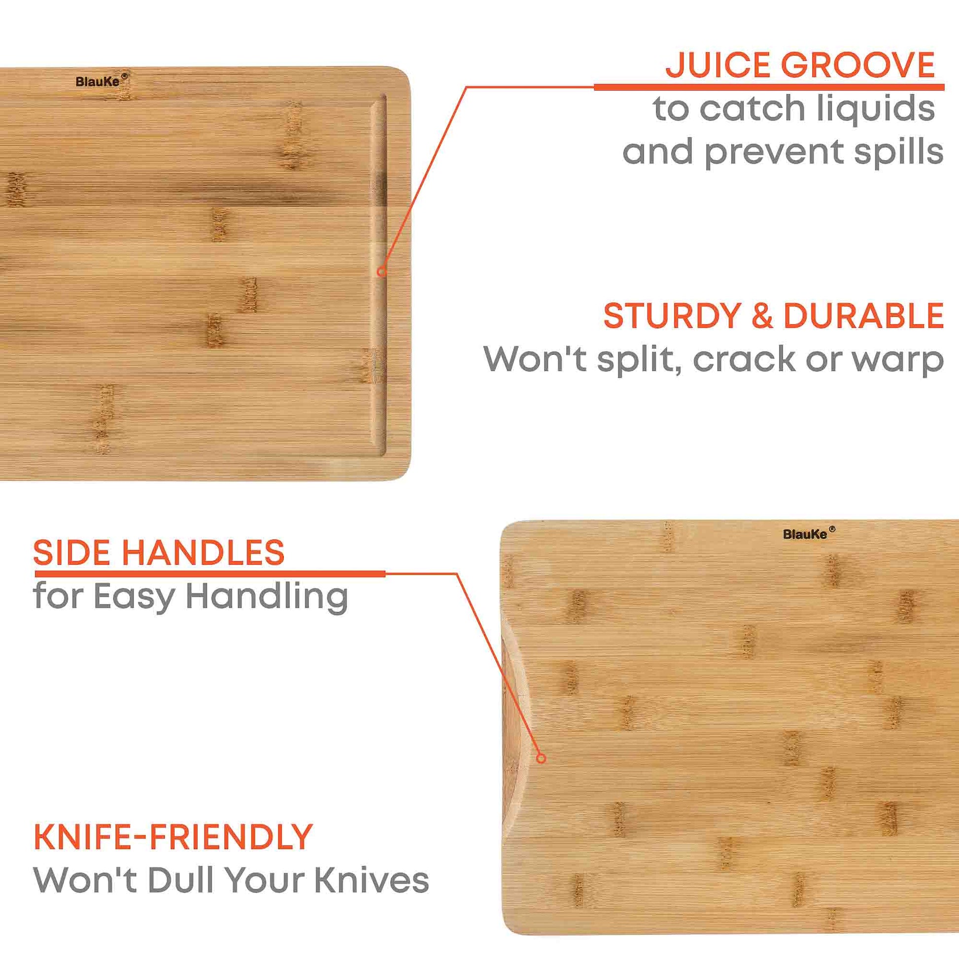 Premium Bamboo Cutting Board – 15" x 10" Double-Sided with Juice Groove & Handles - Korvel