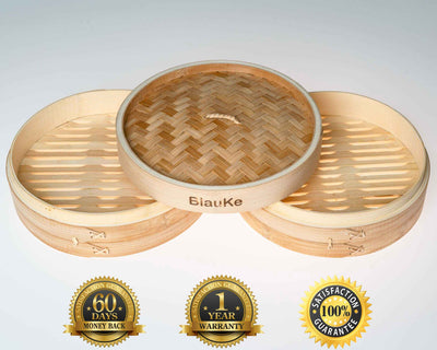 Bamboo Steamer Basket Set – 10" 2-Tier Dumpling & Vegetable Steamer with Accessories - Korvel