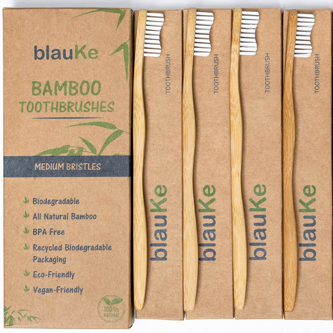 Bamboo Toothbrush Set – 4-Pack Medium Bristles | Eco-Friendly & Biodegradable - Korvel