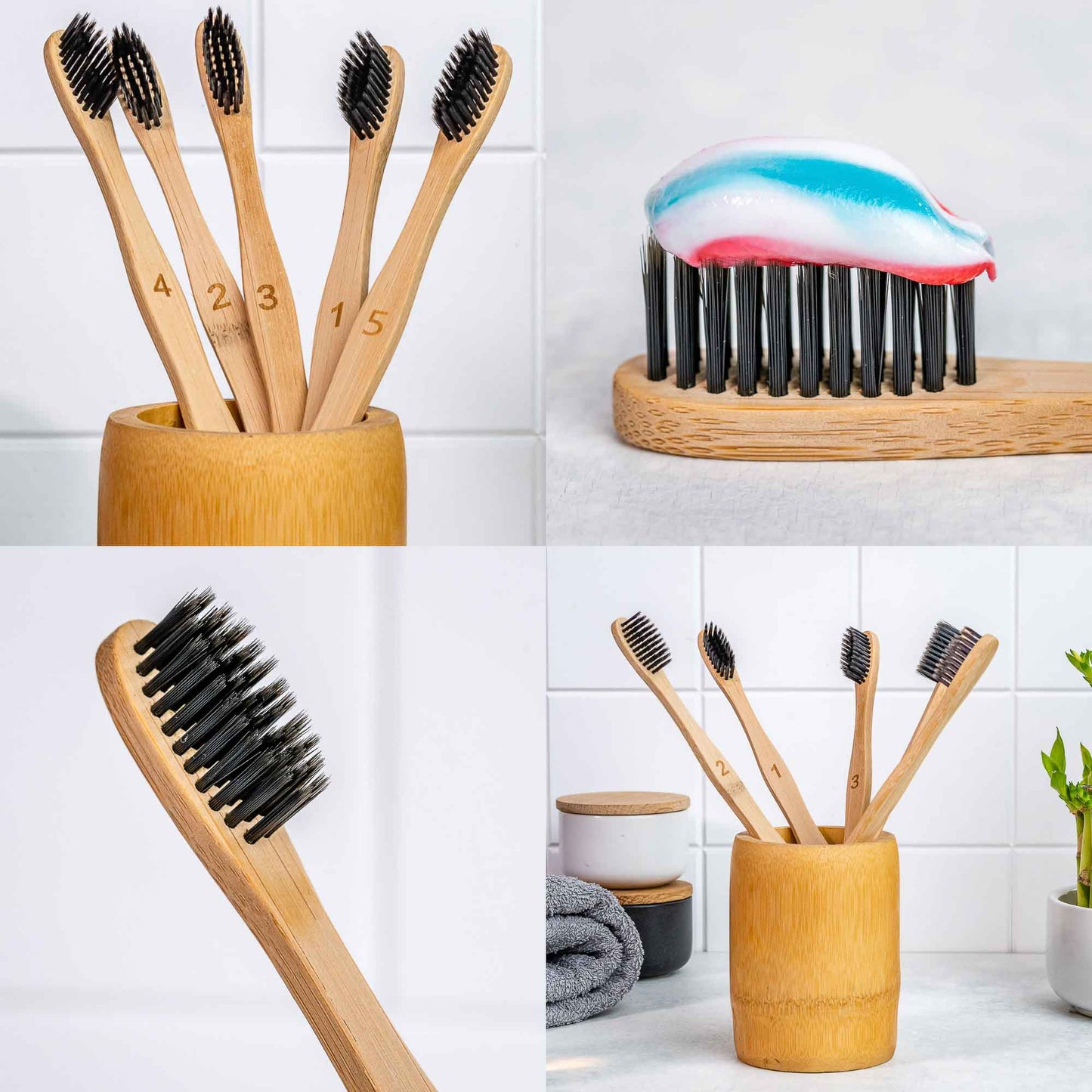 Bamboo Charcoal Toothbrush Set – 5-Pack Medium Bristles | Eco-Friendly & Biodegradable - Korvel