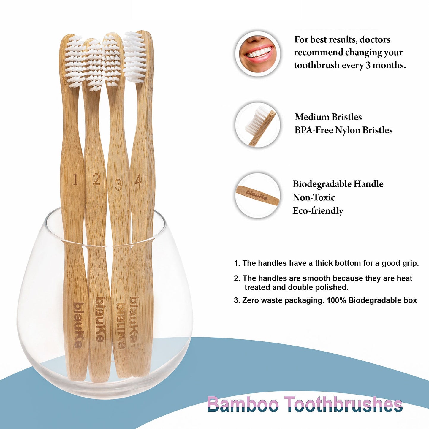 Bamboo Toothbrush Set – 4-Pack Medium Bristles | Eco-Friendly & Biodegradable - Korvel