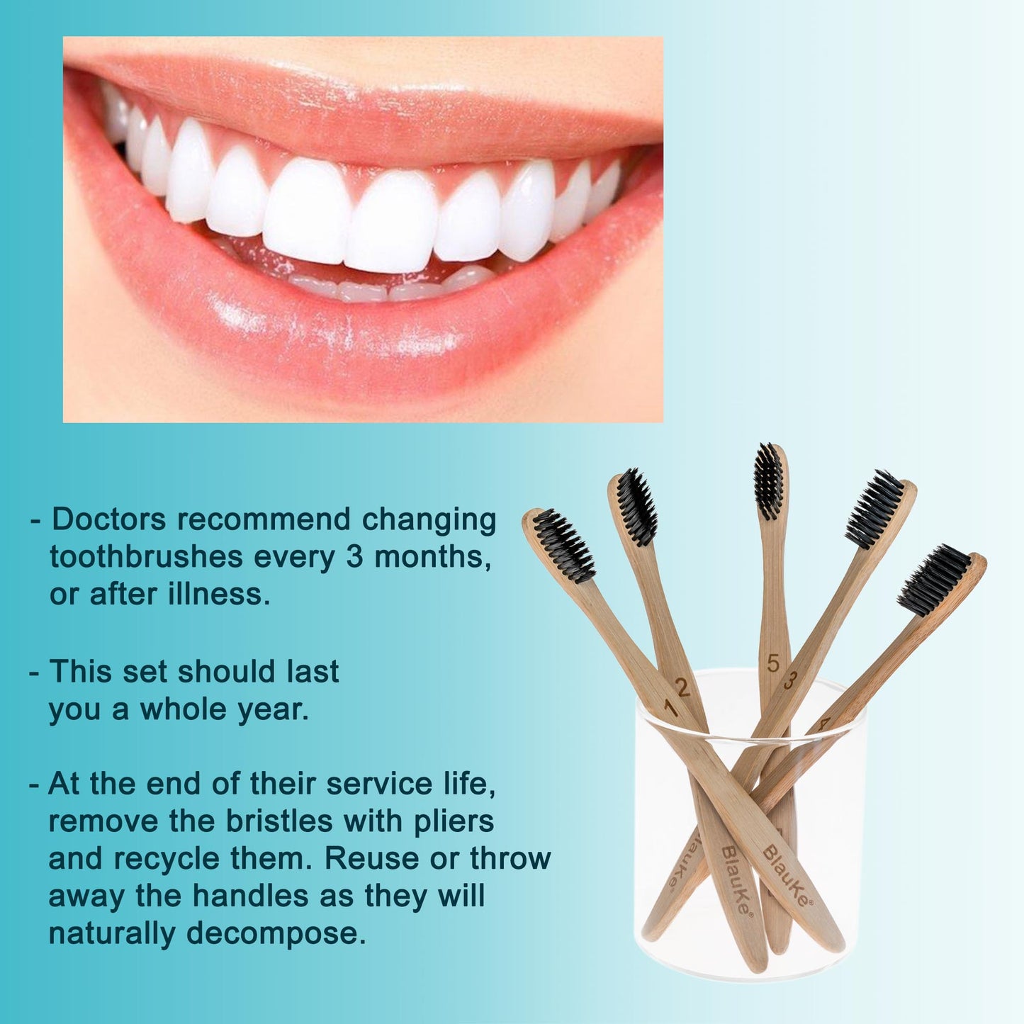 Bamboo Charcoal Toothbrush Set – 5-Pack Medium Bristles | Eco-Friendly & Biodegradable - Korvel