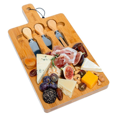 Bamboo Cheese Board & Knife Set with Magnetic Storage – 12"x8" Charcuterie Tray - Korvel