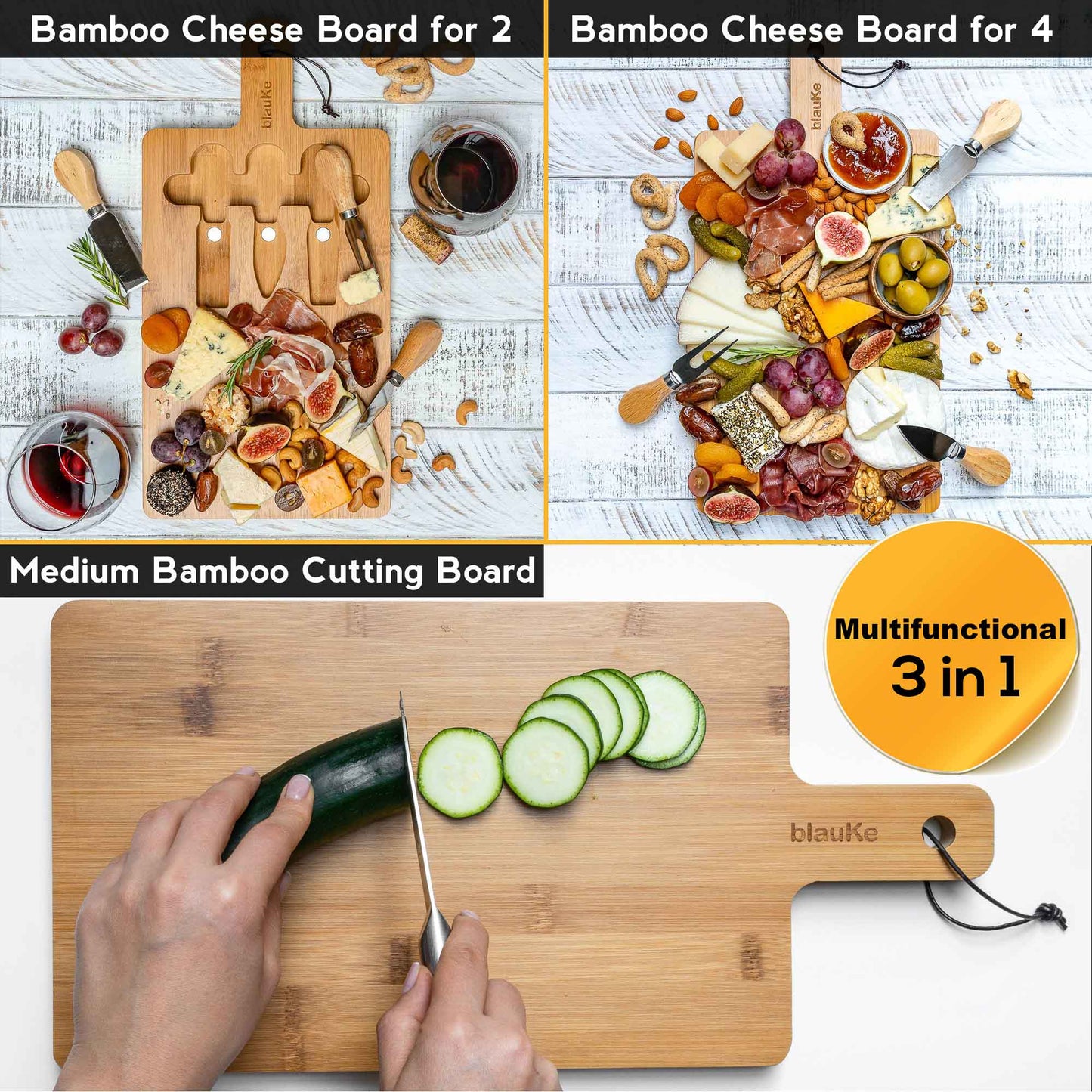 Bamboo Cheese Board & Knife Set with Magnetic Storage – 12"x8" Charcuterie Tray - Korvel