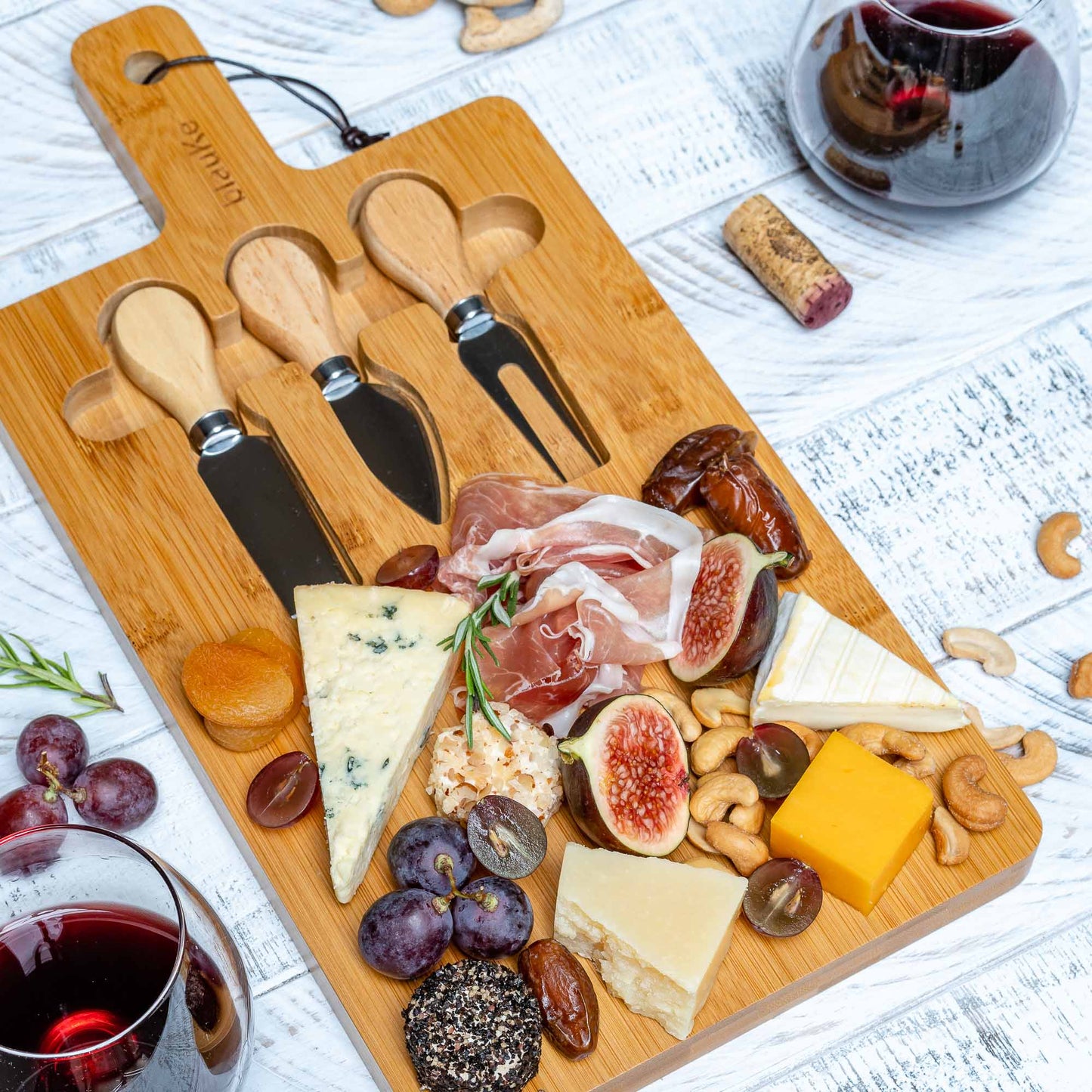 Bamboo Cheese Board & Knife Set with Magnetic Storage – 12"x8" Charcuterie Tray - Korvel