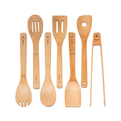 Bamboo Kitchen Utensils Set – 7-Piece Wooden Cooking Tools - Korvel