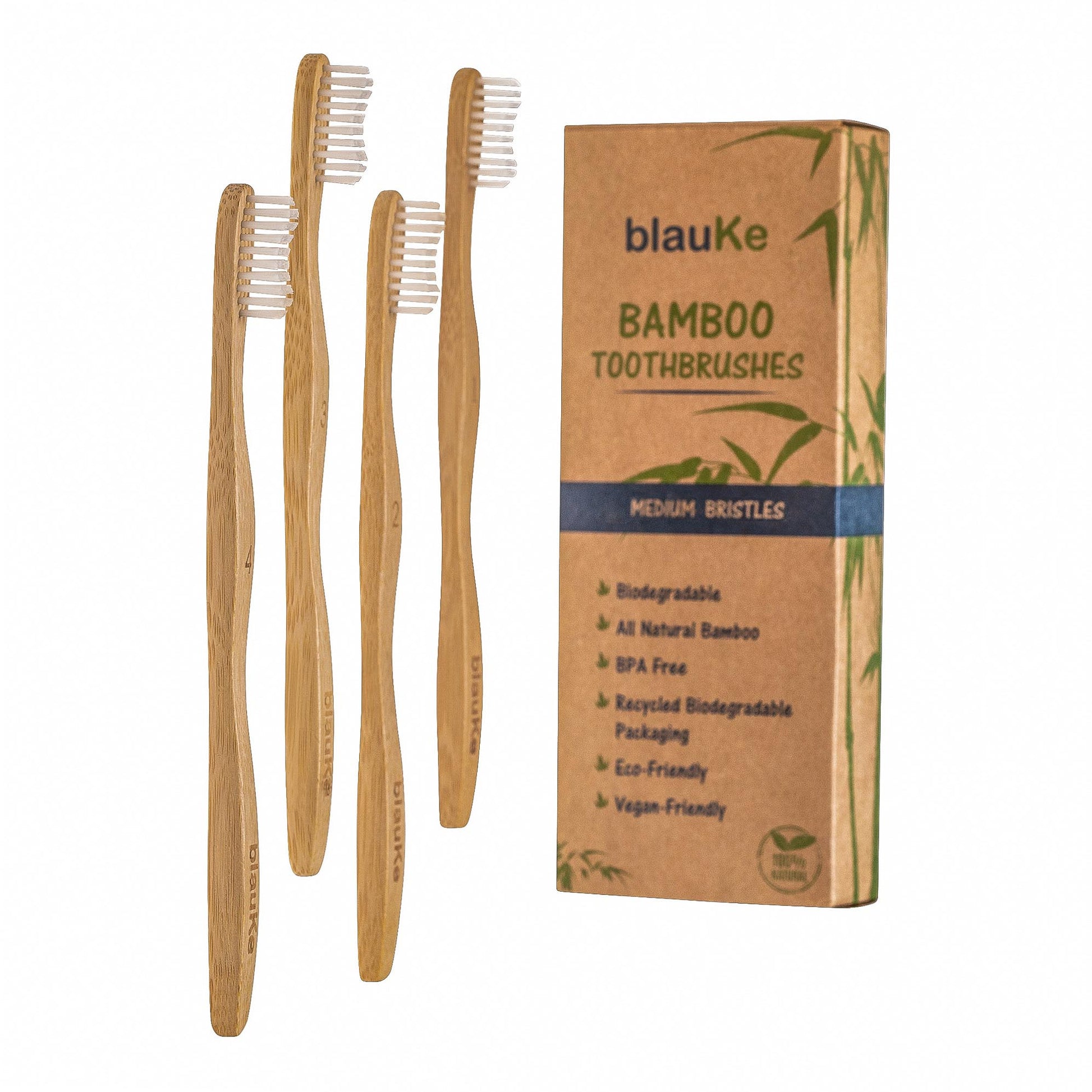 Bamboo Toothbrush Set – 4-Pack Medium Bristles | Eco-Friendly & Biodegradable - Korvel