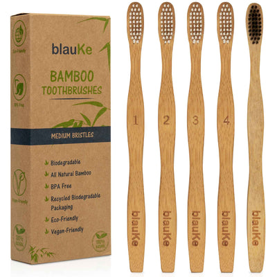 Bamboo Toothbrush Set – 4 Natural & 1 Charcoal | 5-Pack Eco-Friendly - Korvel