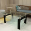 Mesa de café rectangular moderna de vidrio negro para sala de estar