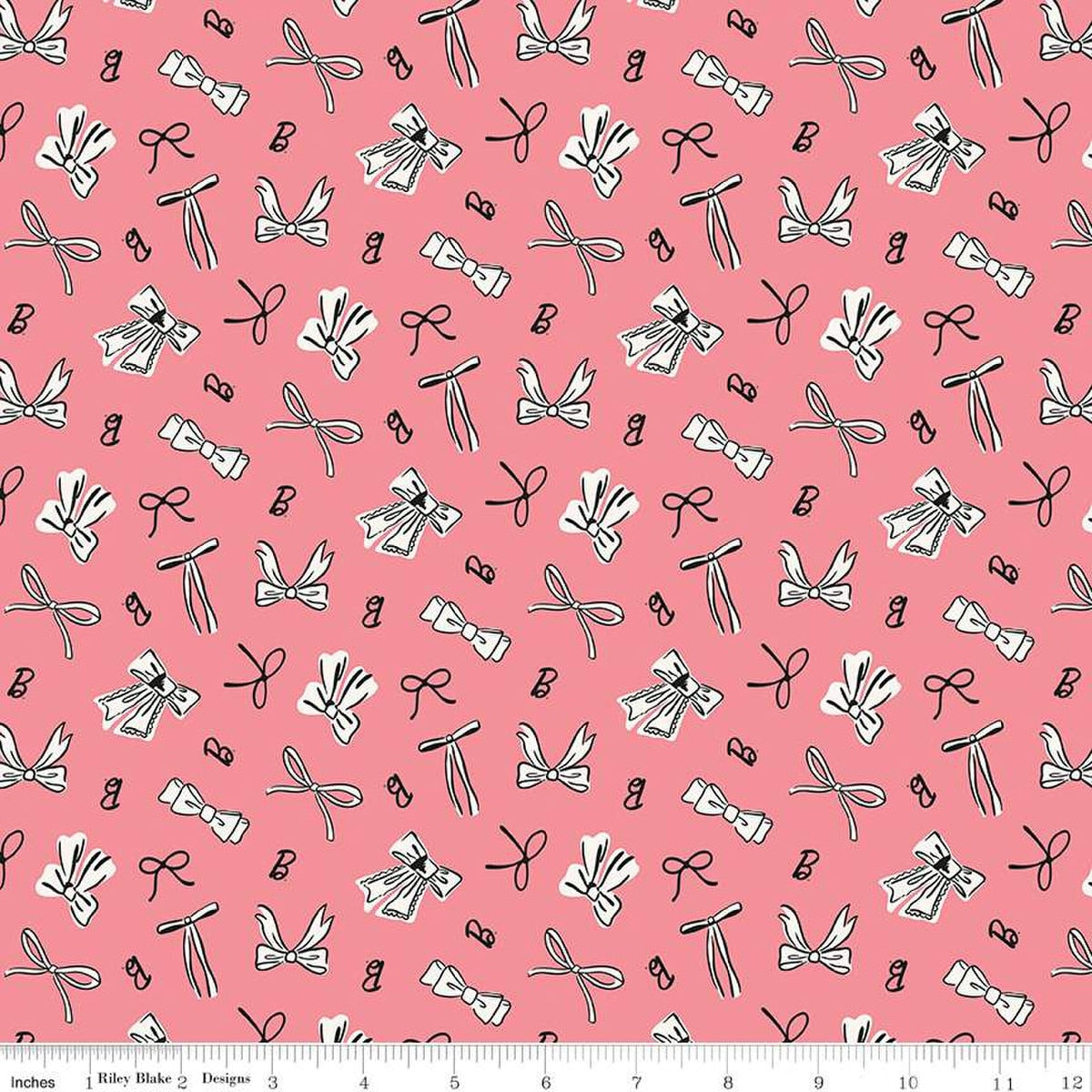 Tissu en coton rose à nœuds vintage Barbie - 43"/44" par yard