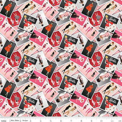 Tela de Algodón Rosa con Fotos Vintage de Barbie - 43"/44" por Yarda