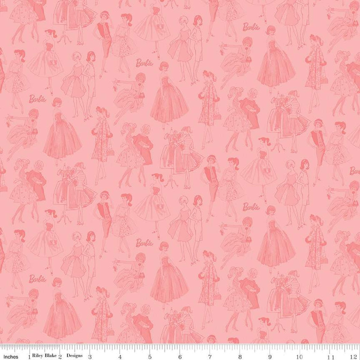 Barbie Vintage Tonal Pink Cotton Fabric - 43"/44" Per Yard