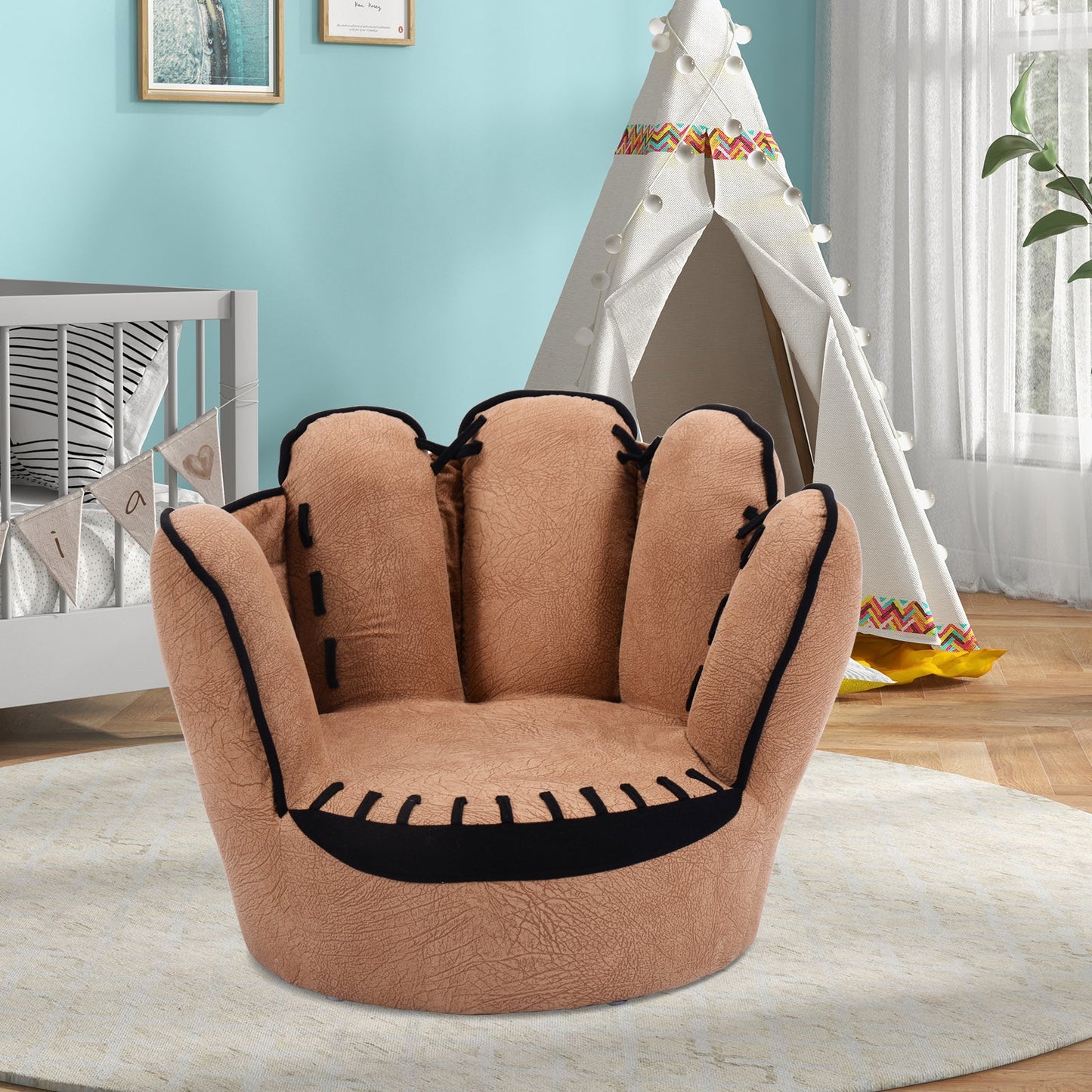 Kids Baseball Glove Shaped Upholstered Sofa