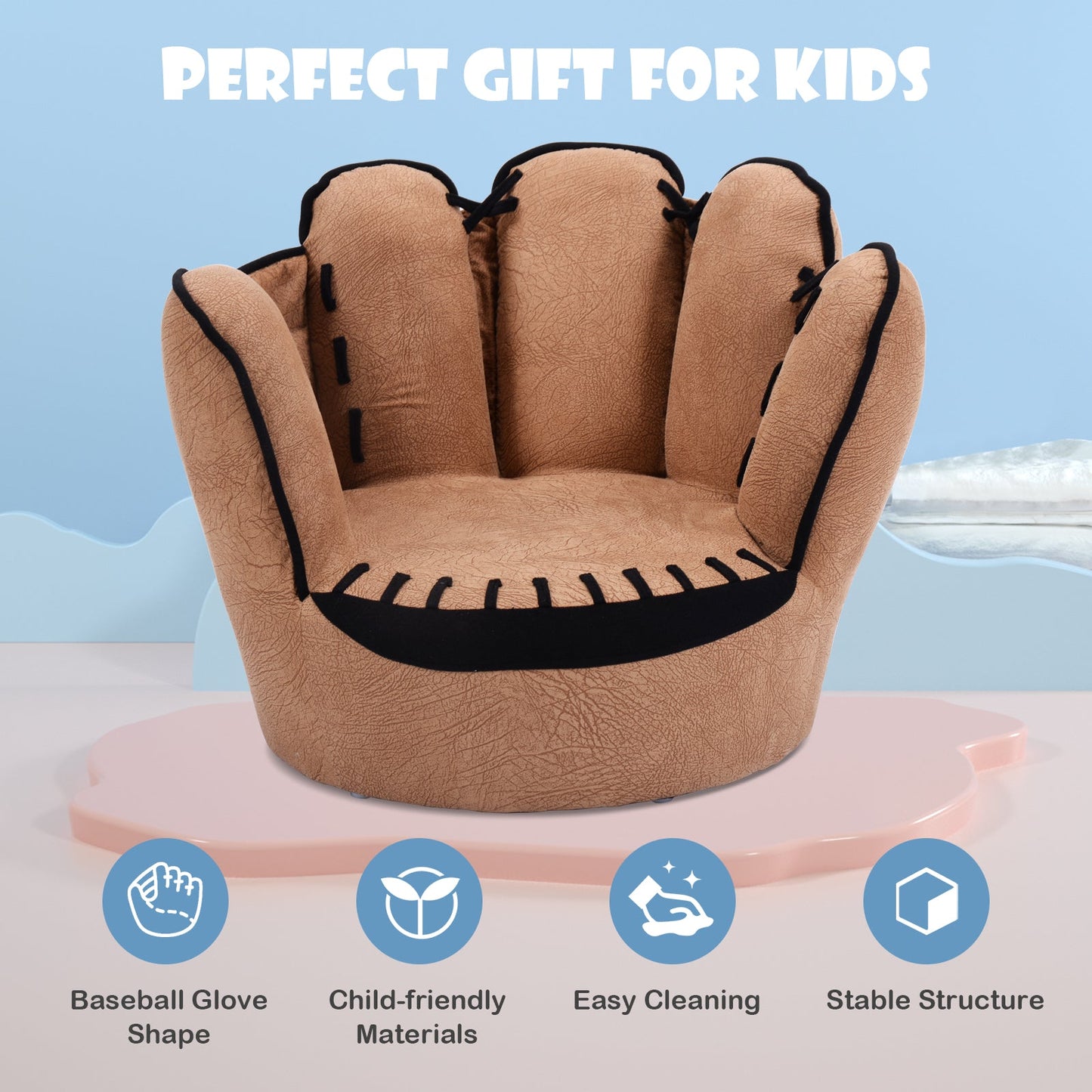 Kids Baseball Glove Shaped Upholstered Sofa