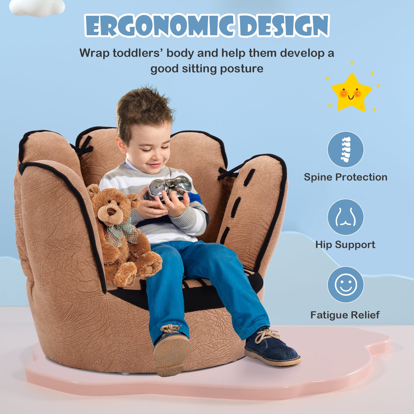 Kids Baseball Glove Shaped Upholstered Sofa