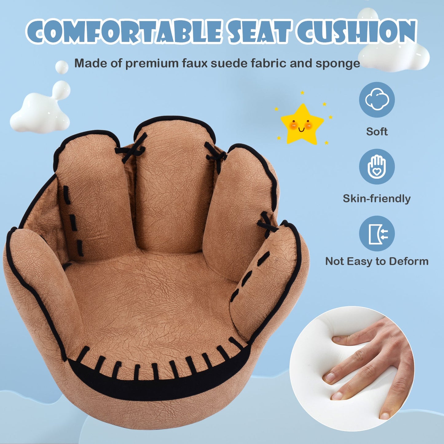 Kids Baseball Glove Shaped Upholstered Sofa