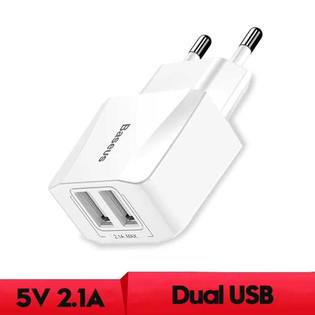 Baseus 5V 2.1A Dual USB Charger For Phone Fast Charging Charger Portable EU Plug Travel Adapter Wall charger - Korvel