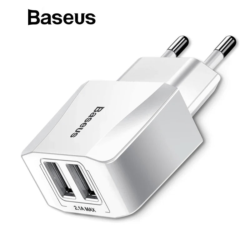 Baseus 5V 2.1A Dual USB Charger For Phone Fast Charging Charger Portable EU Plug Travel Adapter Wall charger - Korvel