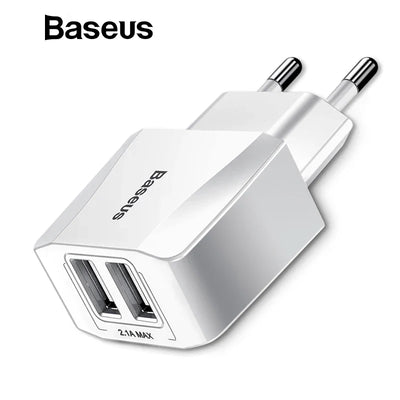 Baseus 5V 2.1A Dual USB Charger For Phone Fast Charging Charger Portable EU Plug Travel Adapter Wall charger - Korvel