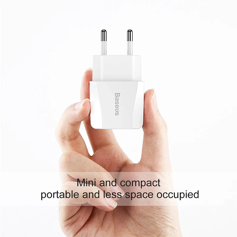 Baseus 5V 2.1A Dual USB Charger For Phone Fast Charging Charger Portable EU Plug Travel Adapter Wall charger - Korvel