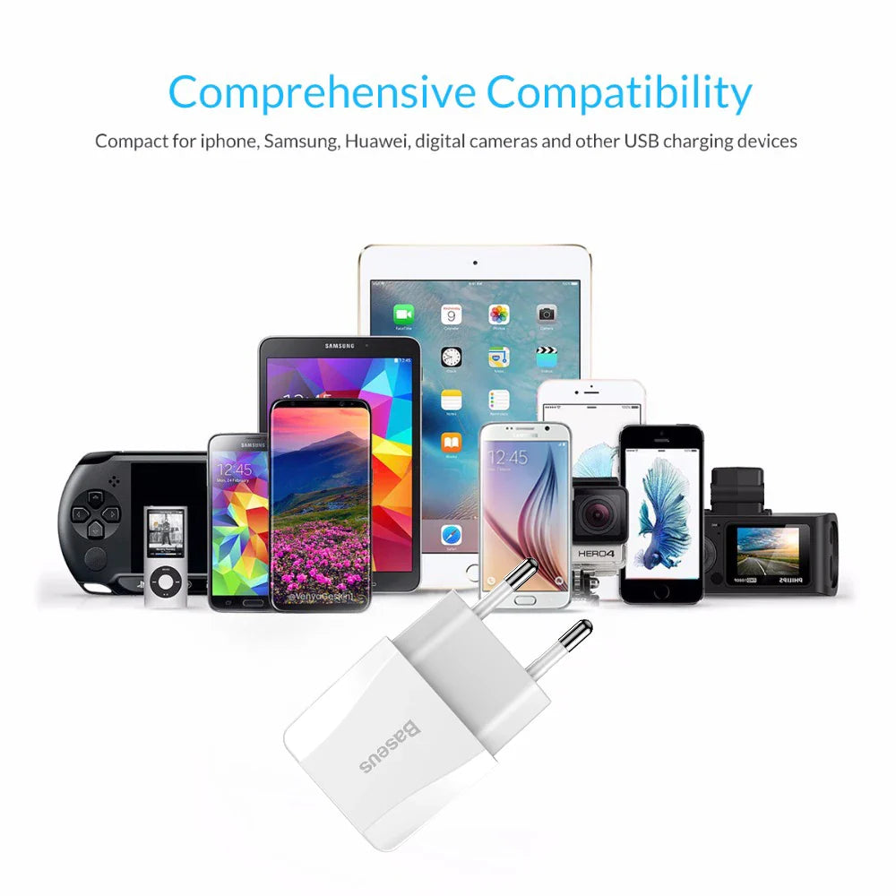 Baseus 5V 2.1A Dual USB Charger For Phone Fast Charging Charger Portable EU Plug Travel Adapter Wall charger - Korvel