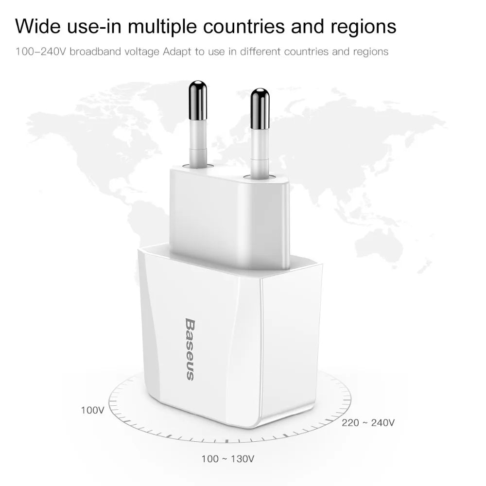Baseus 5V 2.1A Dual USB Charger For Phone Fast Charging Charger Portable EU Plug Travel Adapter Wall charger - Korvel