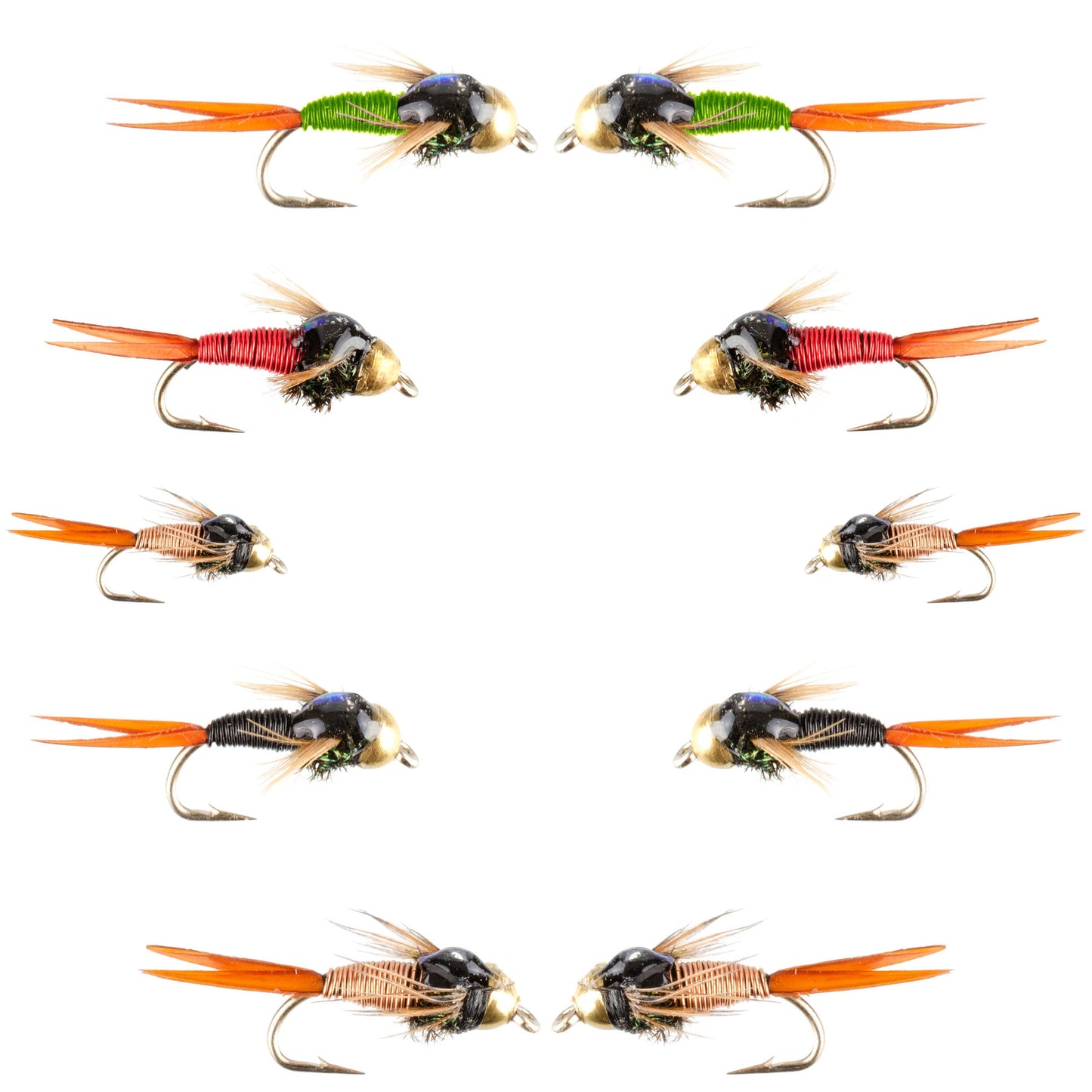 Essential Fly Fishing Collection - Copper John Beadhead Assortment - 10 Premium Wet Flies - 5 Versatile Patterns - Hook Sizes 14, 16, 18 - Korvel