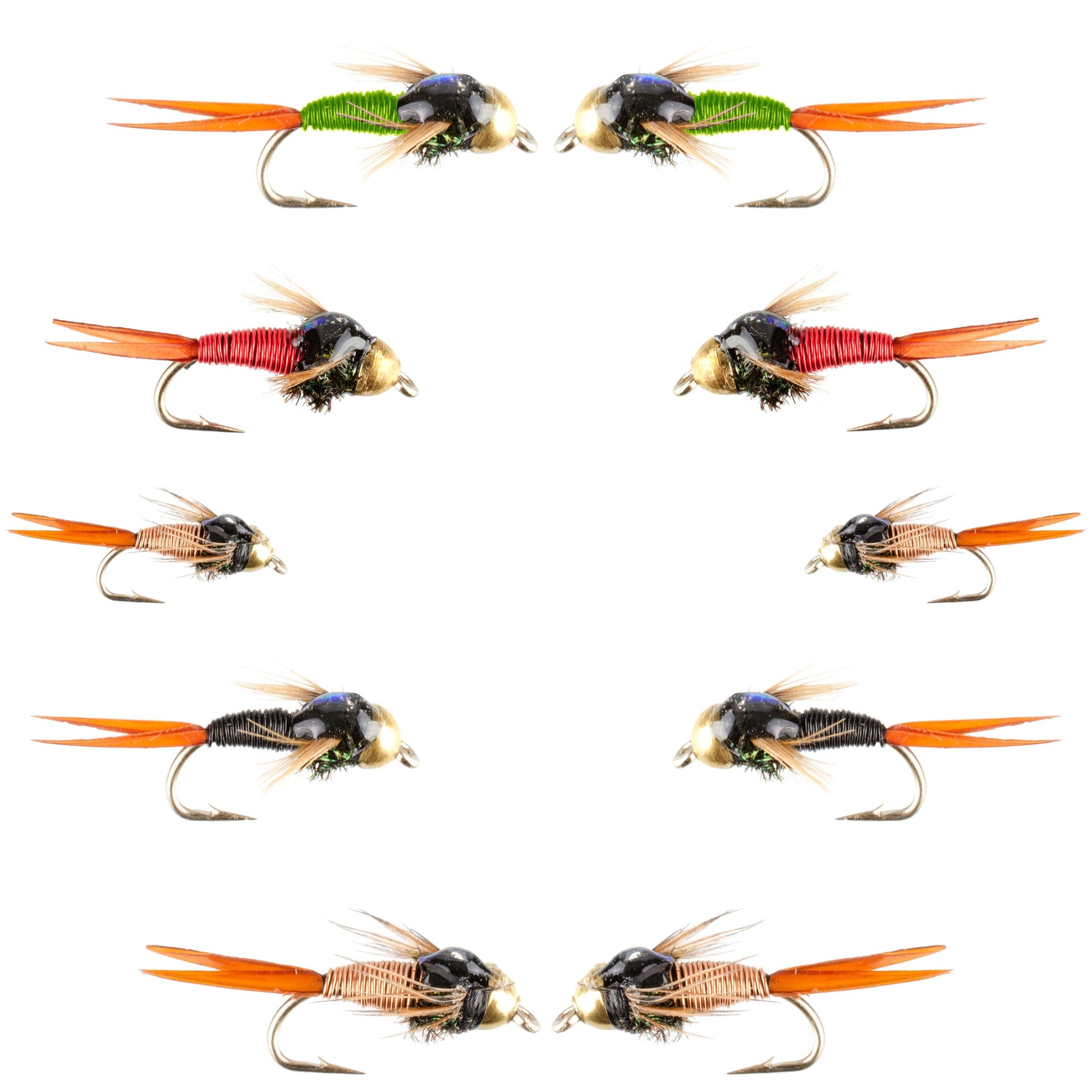 Essential Fly Fishing Collection - Copper John Beadhead Assortment - 10 Premium Wet Flies - 5 Versatile Patterns - Hook Sizes 14, 16, 18 - Korvel