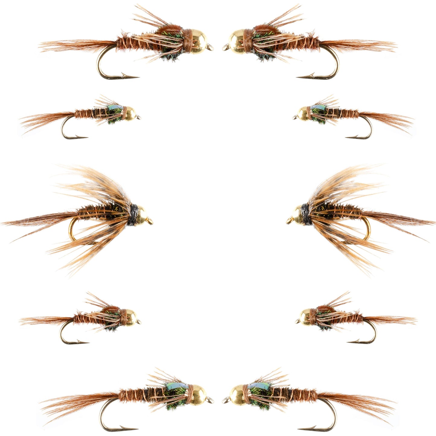 Essential Fly Collection - Bead Head Pheasant Tail Nymph Set - 10 Premium Wet Flies - Sizes 14, 16, 18 - Korvel