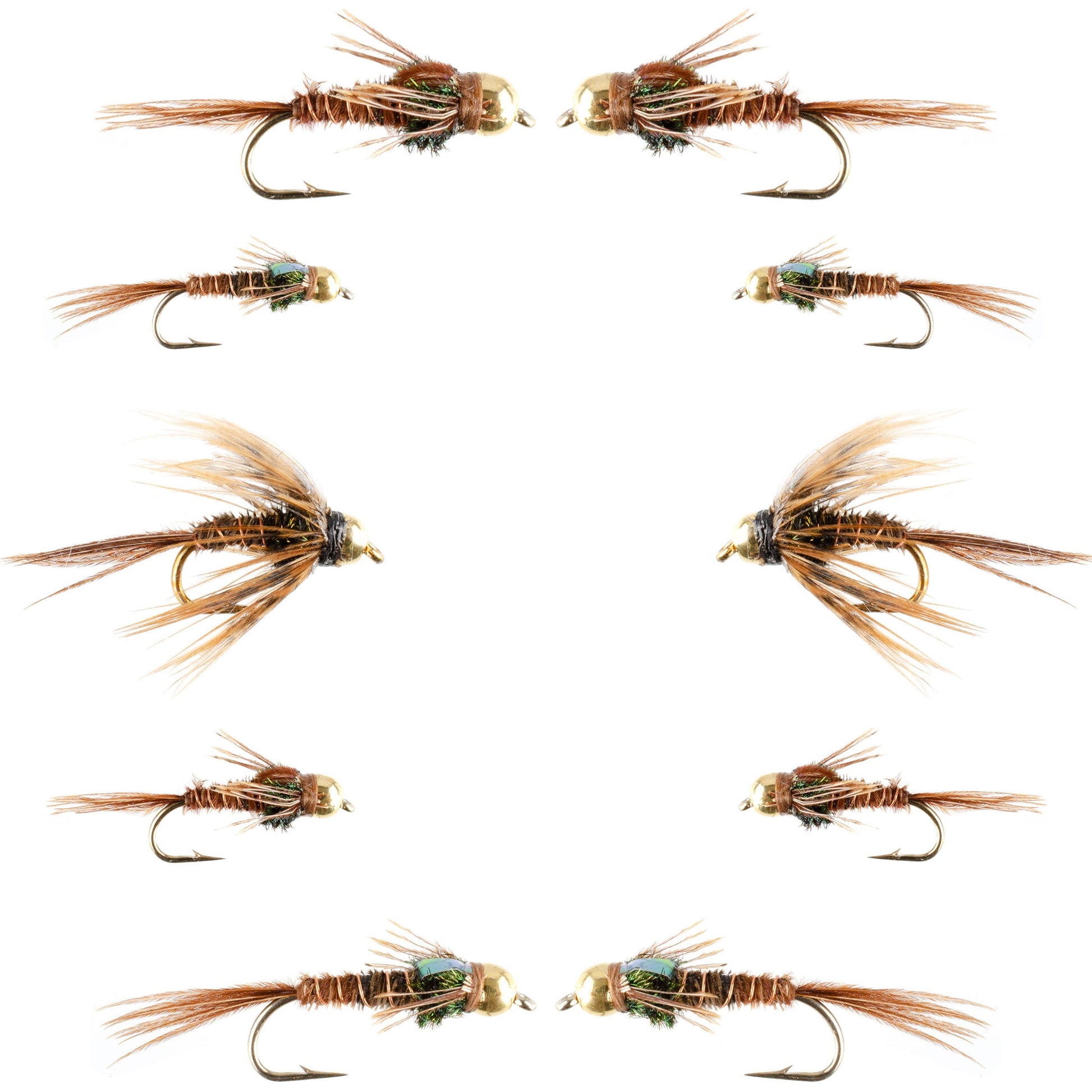 Essential Fly Collection - Bead Head Pheasant Tail Nymph Set - 10 Premium Wet Flies - Sizes 14, 16, 18 - Korvel