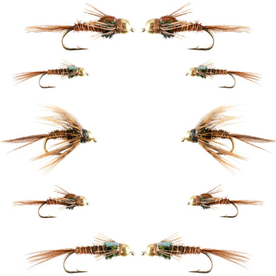 Essential Fly Collection - Bead Head Pheasant Tail Nymph Set - 10 Premium Wet Flies - Sizes 14, 16, 18 - Korvel