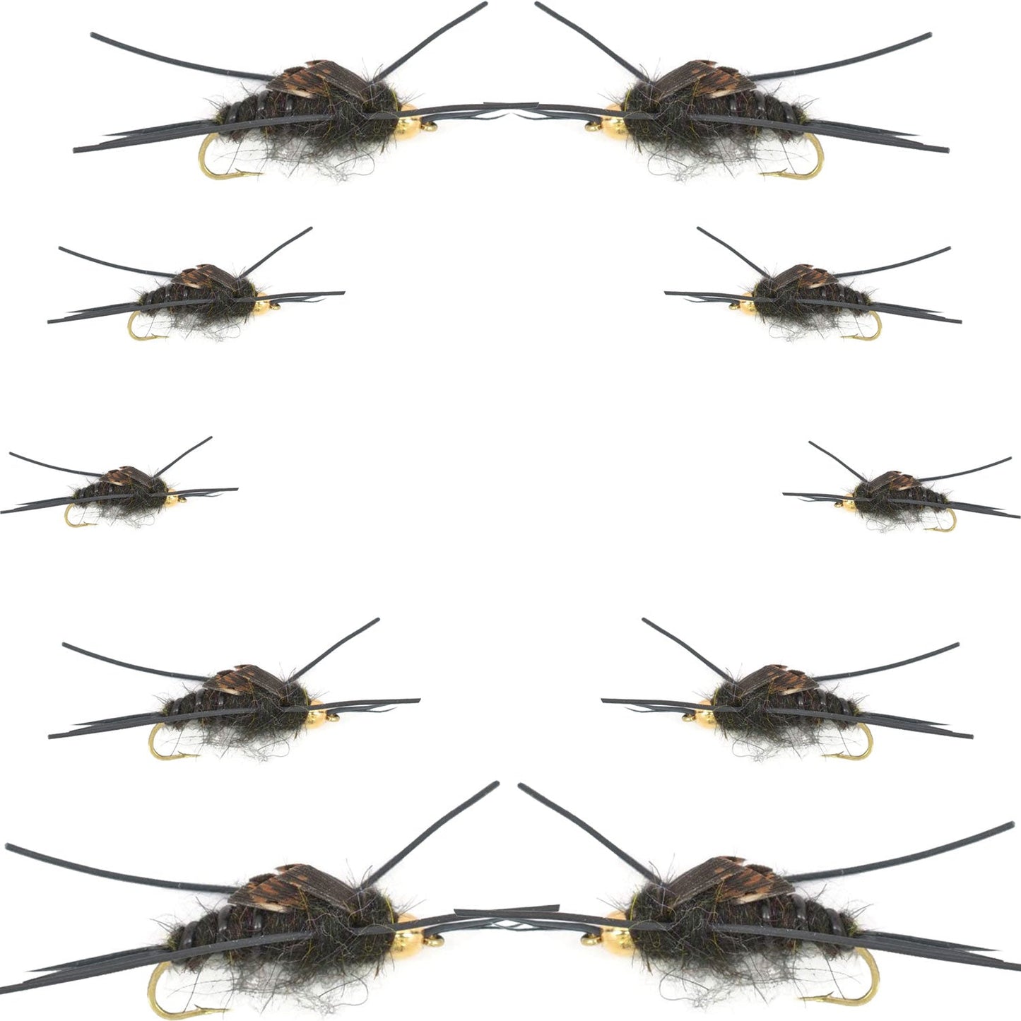 Kaufmann's Premium Black Stonefly Nymph Set - 10 Bead Head Rubber Legs Wet Flies - Assorted Hook Sizes 4 to 12 - Korvel